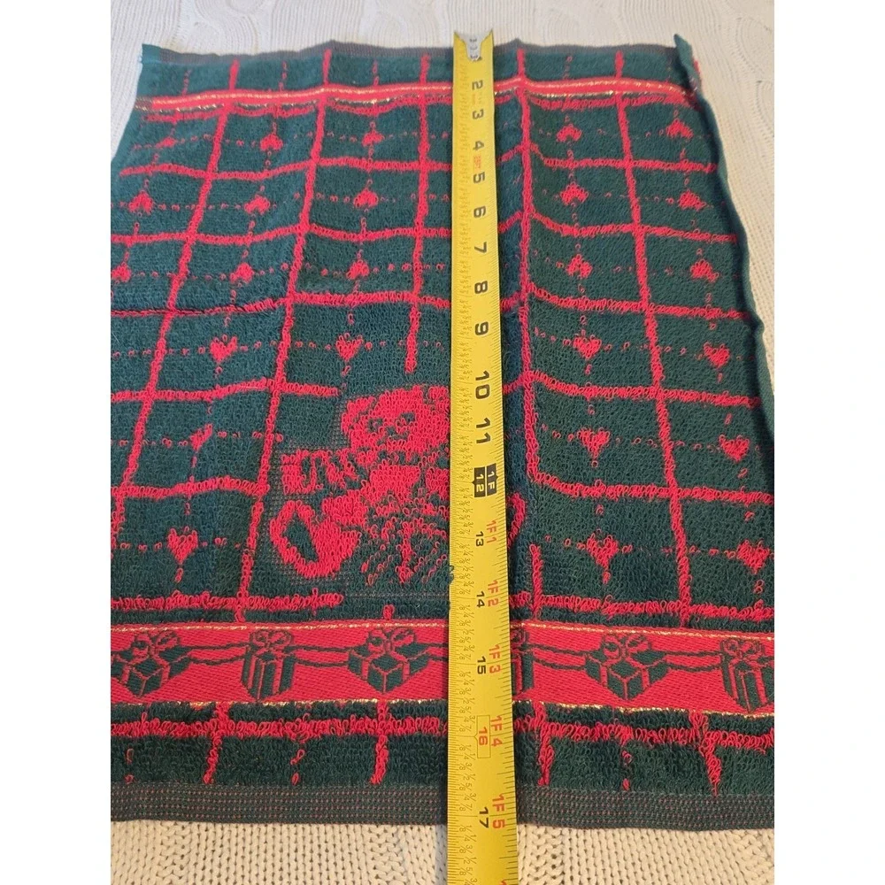 Vintage Christmas Teddy Bear Guest Towel & Hand Towel Set Red Green Cotton Decor